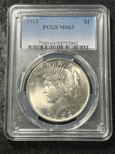 1923 US PEACE SILVER DOLLAR PCGS MS63