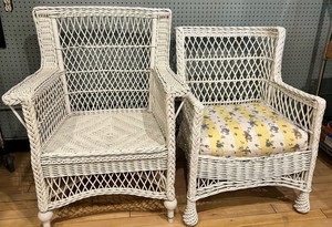 White Wicker Armchairs With One Cushion (Lot of 2)