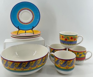 Vista Alegre Rio & Grapes Dinnerware - 4 Cups, 4 Saucers & Bowl
