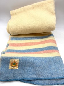 Ayers Pure Virgin Wool Striped Blanket - Canadian Product 80 X 64 in