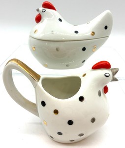 Vintage Leftons Japan Chicken Sugar Bowl & Creamer Set