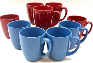 Corelle Stoneware Coffee Mugs - Red & Blue (Lot of 9)