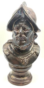 Vintage Bearded Armored Figure Bust Sculpture on Pedestal Base