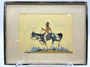 Robert Chee Signed Print - Native American Horse Artwork - Framed 15.5 X 9 in