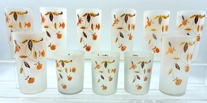 Vintage Autumn Leaf Drinking & Juice Glasses (Lot of 11)