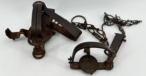 Vintage Victor Steel Foothold Animal Traps With Chains (Lot of 2)