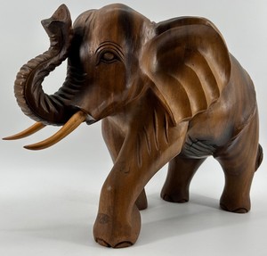 Large Hand-Carved Wooden Elephant Sculpture - 20 X 9 X 13 in