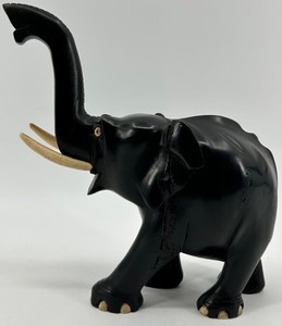 Carved Elephant Sculpture With Raised Trunk and Tusks - 10 in