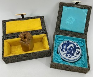 Asian Carved Seal & Dragon Ink Paste Container