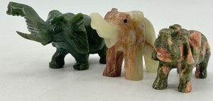 Hand-Carved Stone Elephant Sculptures - Group of 3