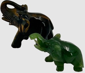 Stone Elephant Figurines - including Jade (Lot of 2)