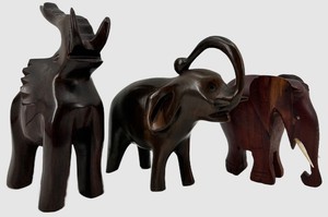 Vintage Carved Wood Elephant Figures - Set of 3 (Lot of 3)