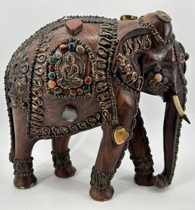Mid-Century-Style Ornate Elephant Sculpture - 14 X 7 X 13 in