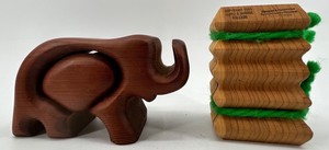Handcrafted Wooden Puzzle & Elephant Jewelry Box Mixed Lot