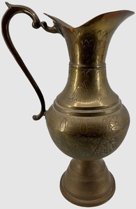 Engraved Brass Floral Ewer Pitcher - 21 in