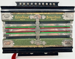 Vintage German Accordion - Extra Broad Bronze Reeds - 10 X 6 X 6 in
