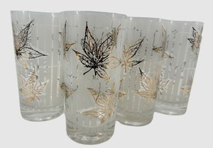 Vintage Mid-Century Gold & Black Leaf Drinking Glasses (Lot of 6)
