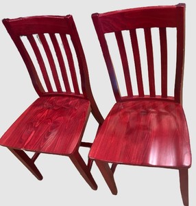 Pair of Red Wooden Slat-Back Dining Chairs