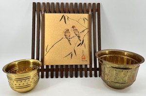 Signed Maxine Bird Artwork, Japanese Brass Vessels Mixed Lot