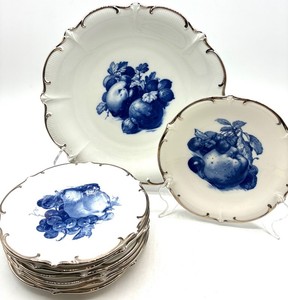 Vintage Schumann Echt Schumann Cobalt Fruit Plate Set (Lot of 7)