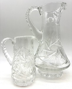 Cut-Glass Pitchers With Starburst Pattern - Large & Small (Lot of 2)
