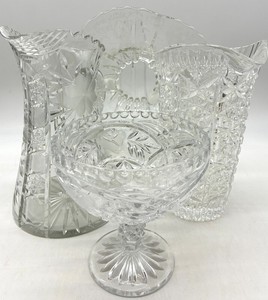 Vintage Cut Glass Pitchers, Bowl & Serving Dish - 4-Piece Mixed Lot