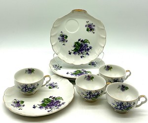 Fine China SD124 Dessert Plate & Cup Set  Luncheon Plates(Lot of 4)