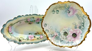 Limoges Coronet Floral Serving Dishes 13in & 10in (Lot of 2)