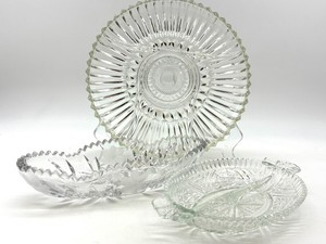 Clear Pressed-Glass Serving Dish Set (Lot of 3) - 12 in Divided Plate
