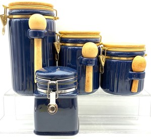 Storage Canisters With Wood Lids (Lot of 4)
