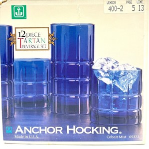 NEW Anchor Hocking Tartan Cobalt Mist 12-Piece Glass Set 69373