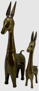 Mid-Century Brass Donkey Figurines - Pair, 13in & 9in
