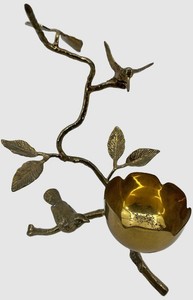Vintage Brass Botanical Bird and Leaf Sculpture - 14 X 12 in