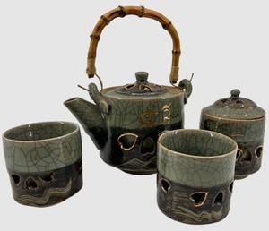 Ceramic Celadon Crackle Glaze Tea Service (Lot of 4)