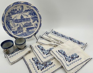Minnesota Vernon Kilns Plate, 7 Napkins & 2 Pottery Vessels Mixed Lot