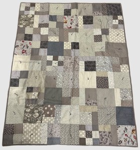 Handmade Patchwork Quilt - Gray & Taupe Geometric Floral - 28 X 42 in