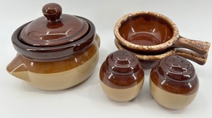 Vintage Hull Oven Proof USA Ceramic Cookware & Shakers 8 in (Lot of 5)