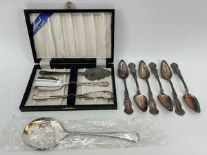 Vintage Silver-Plated Serving Utensils & Spoons With Lenox Case (Lot of 10)