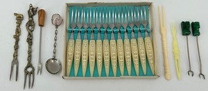 Vintage Decorative Serving Utensils, Cocktail Forks & Picks Mixed Lot