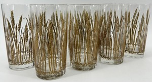 Vintage Mid-Century Wheat Motif Drinking Glasses 5.5 in H (Lot of 8)