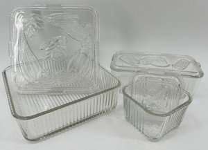 Vintage Federal Glass Refrigerator Dishes With Lids - 10 X 8 (Lot of 3)
