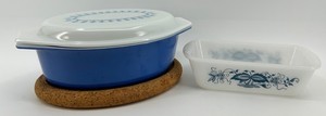 Glasbake Blue Onion & Pyrex Snowflake Baking Dishes - 4pc Mixed Lot