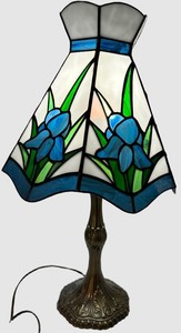Floral Stained-Glass Table Lamp - Blue Flowers, Ornate Base