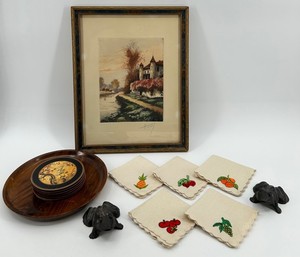 Mixed Lot Signed Landscape Print, Pimpernel Coasters & Decorative Pieces