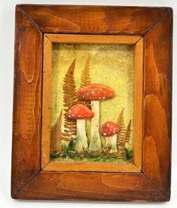 Framed Dimensional Mushroom & Fern Artwork - Signed