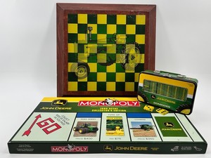 John Deere Monopoly, Dominoes & Framed Tractor Art Mixed Lot