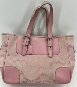Pink Signature Canvas & Leather Tote in the Style of Coach NOKE-1448