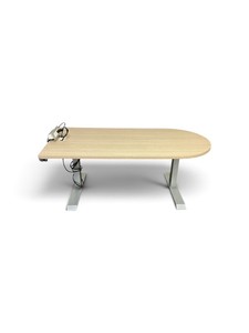 Wood-finish Sit-to-stand Peninsula Desk