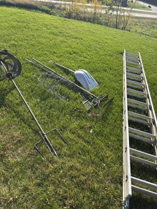 Lot of Assorted Yard Tools Garden Decor Aluminum Extension Ladder