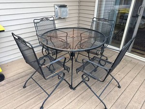 5-Piece Wrought Iron Mesh Patio Dining Set Table & 4 Chairs